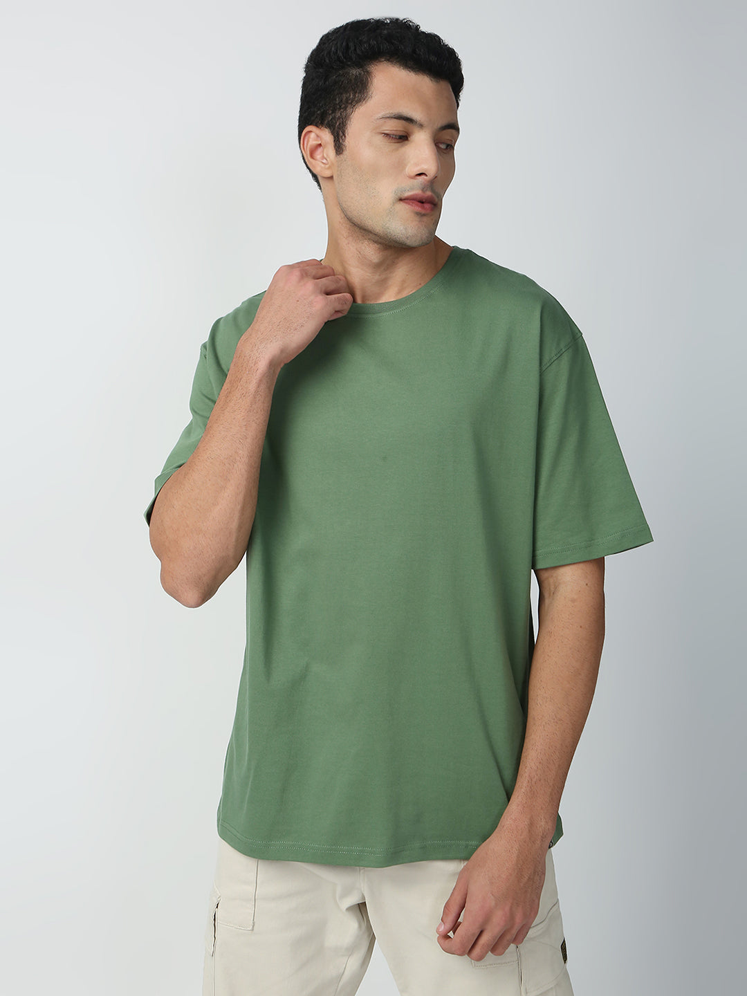 Buy Blamblack Men's Baggy Green Color Back Printed Round Neck T-Shirt