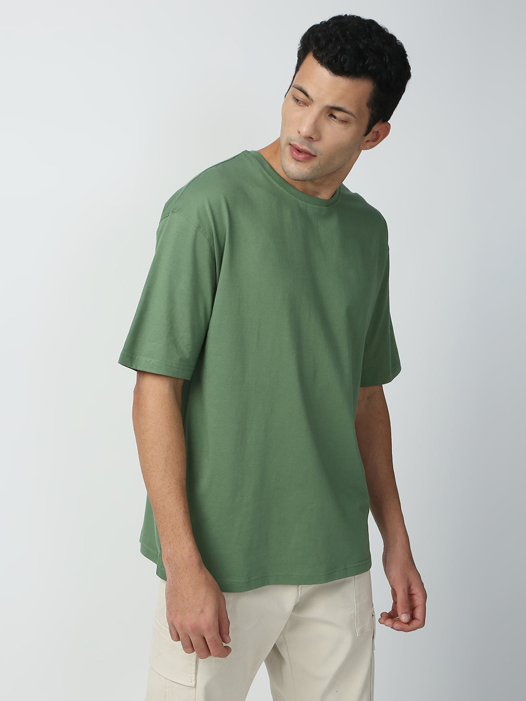 Buy Blamblack Men's Baggy Green Color Back Printed Round Neck T-Shirt