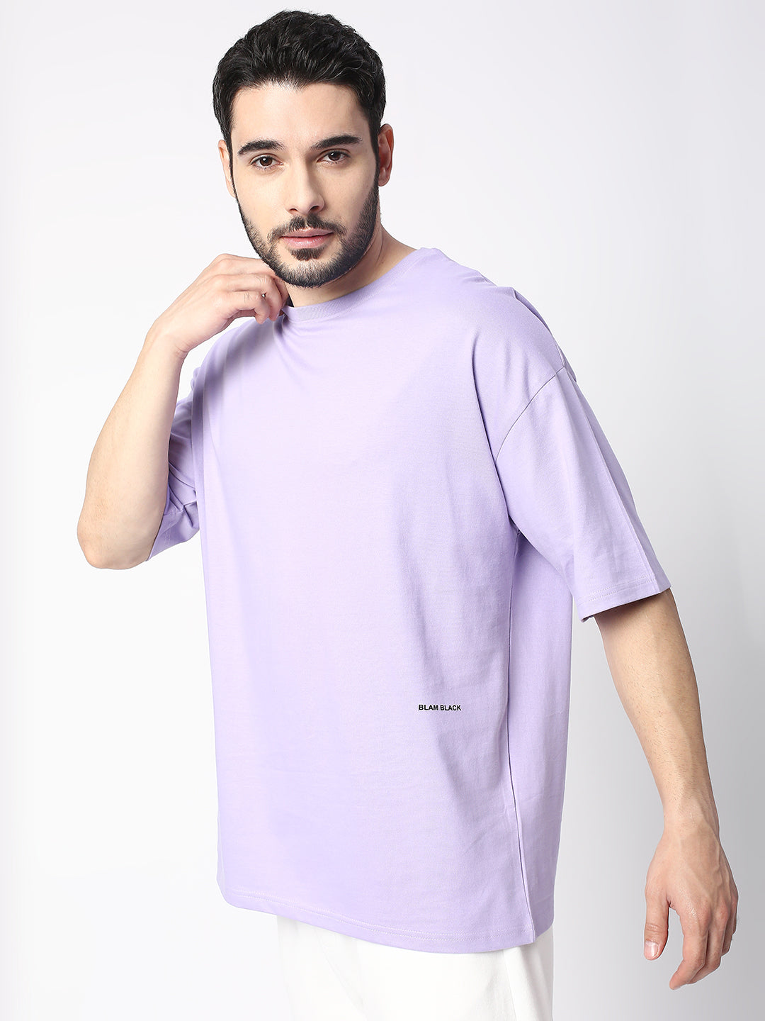 Buy Blamblack Solid Lavender Half Sleeved T-shirt