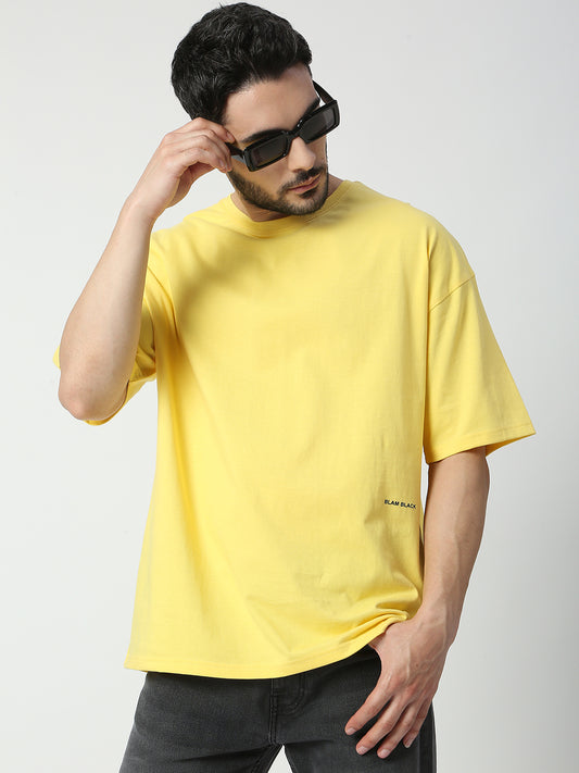 Buy Blamblack Solid Yellow Half Sleeved T-shirt