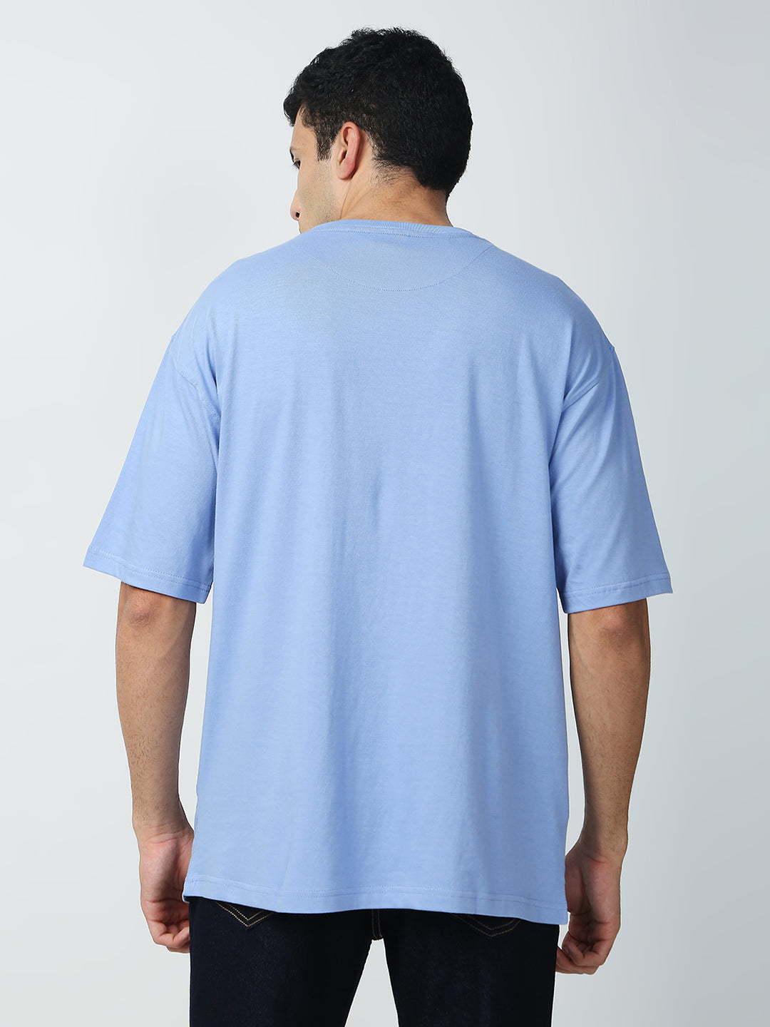 Buy Blamblack Men's Baggy Powder Blue Color Front Printed Round Neck T-Shirt