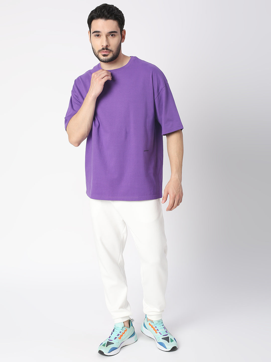 Buy Blamblack Solid Purple Half Sleeved T-shirt