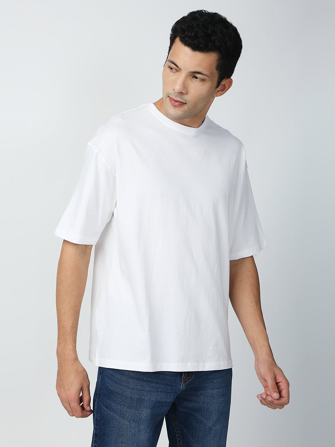 Buy Blamblack Men's Stylish Baggy White Color Back Printed Round Neck T-Shirt