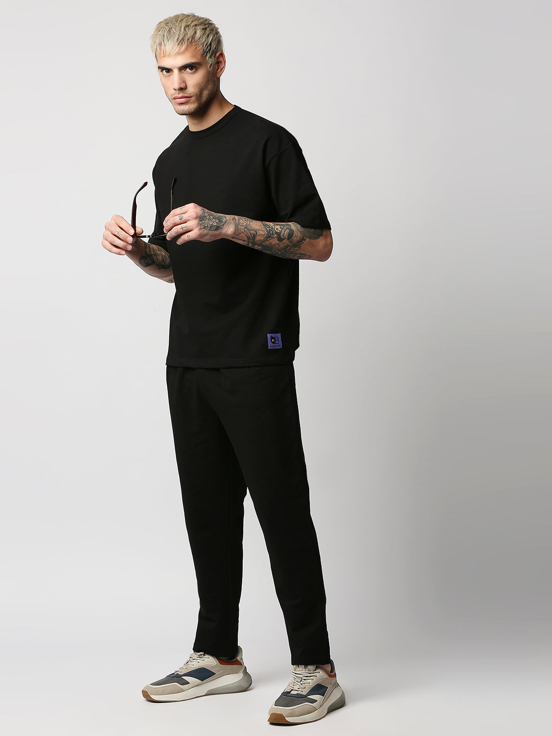 Buy BLAMBLACK Men Round neck Co-ordinates Set Black Color Solid Half sleeves