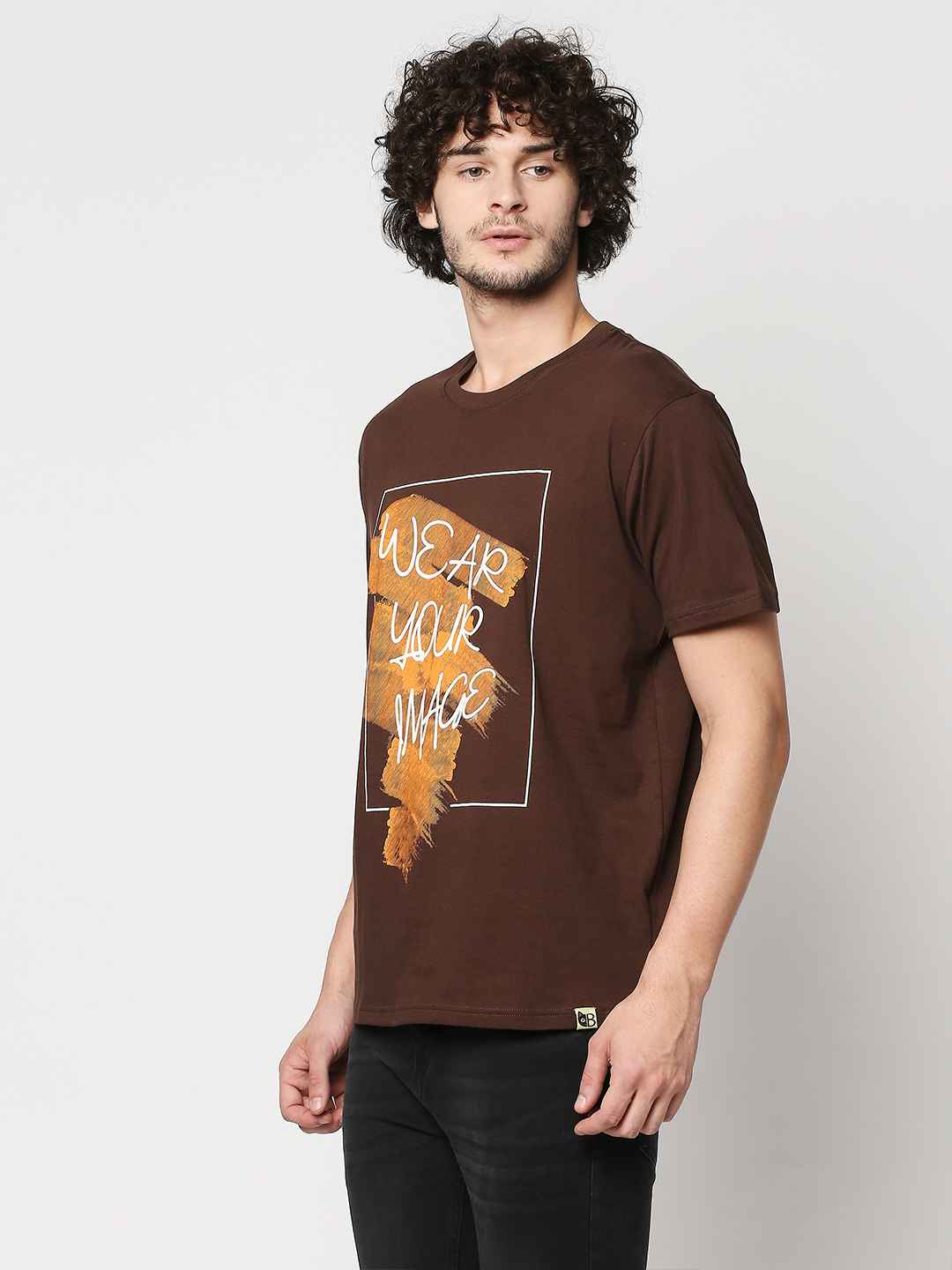 Buy Men's Comfort fit Dark Brown Chest print T-shirt