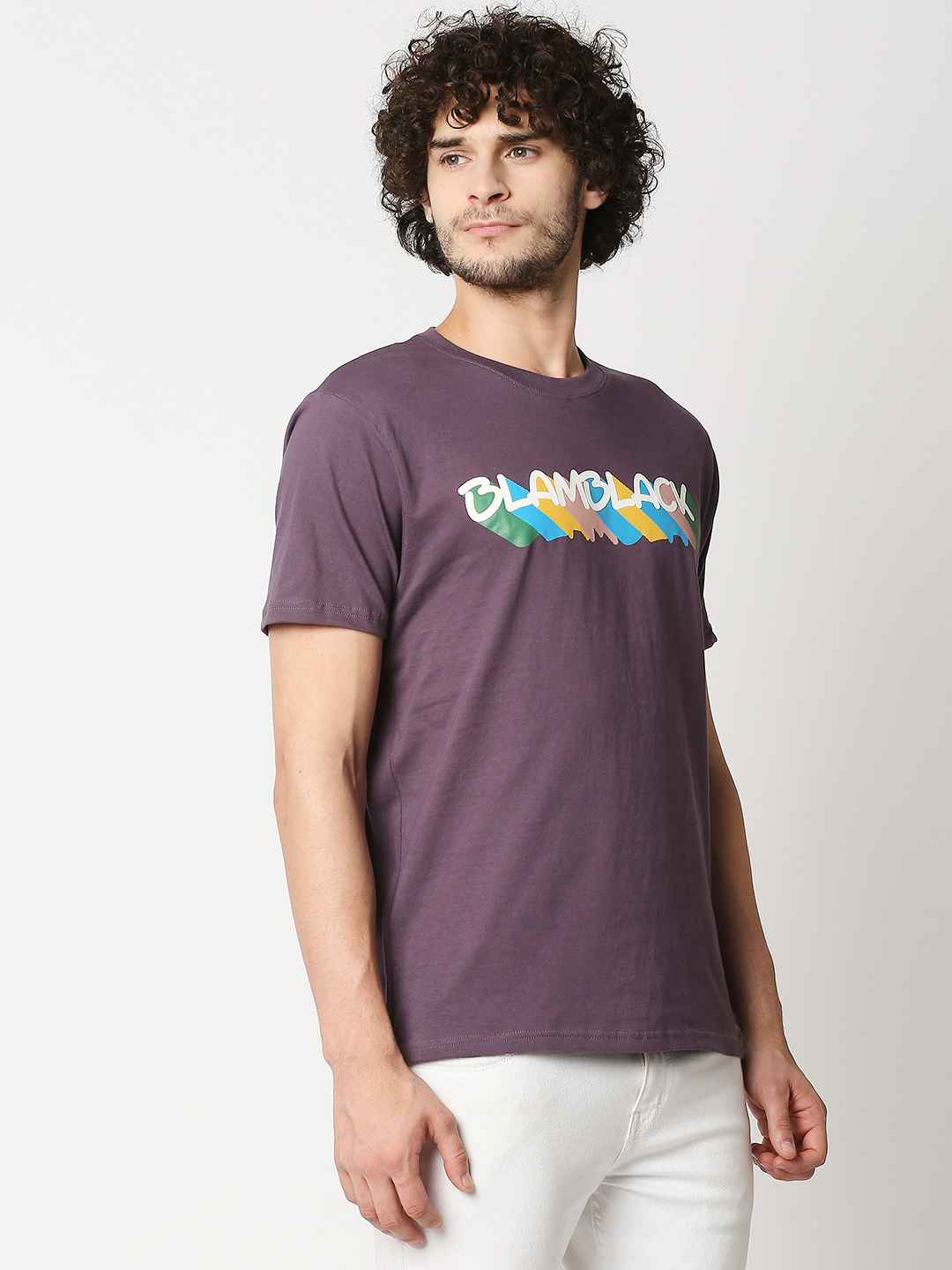 Buy Men's Comfort fit Lavender Chest print T-shirt