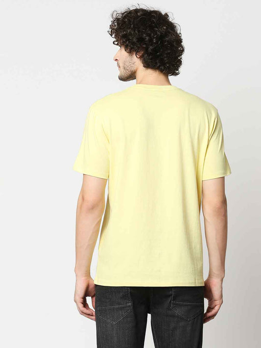 Buy Men's Comfort fit Lemon Yellow chest print T-shirt