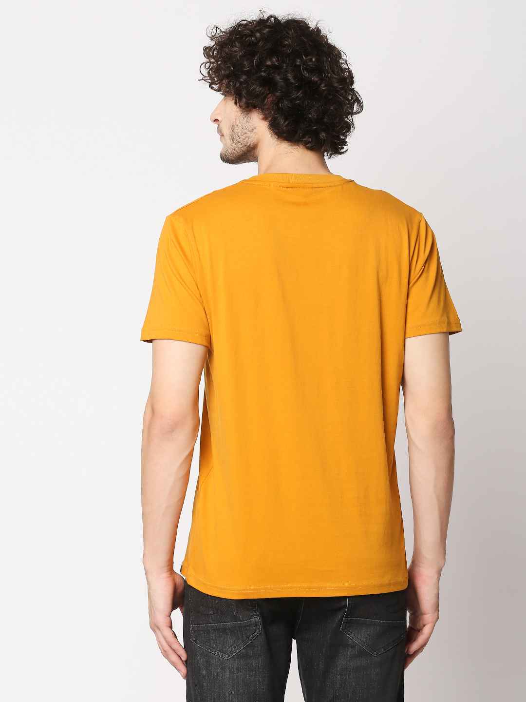 Buy Men's Comfort fit Mustard Yellow Chest print T-shirt