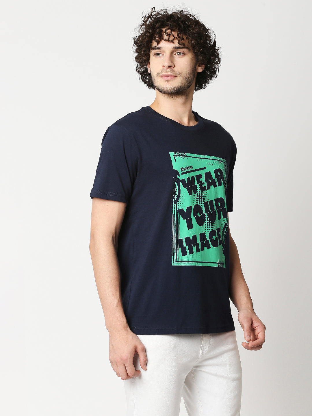 Buy Men's Comfort fit Navy Blue Chest print T-shirt.