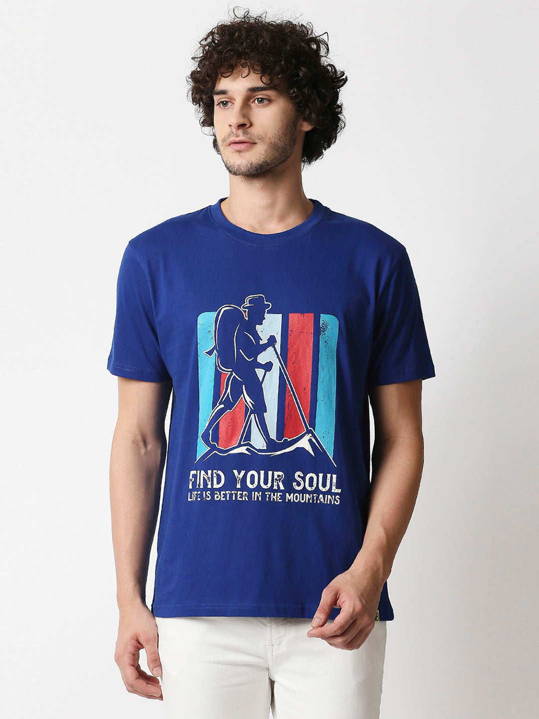 Buy Men's Royal Blue Comfort fit T-shirt with chest print