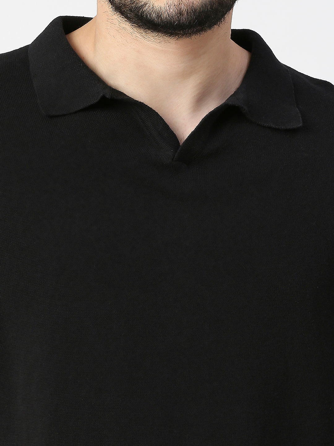 Buy Blamblack Solid Black Flat Knit Polo Tshirt