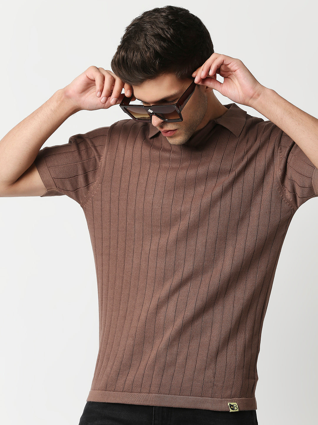 Buy Blamblack Men's collar Flat Knit Half Sleeves Brown Color T Shirt