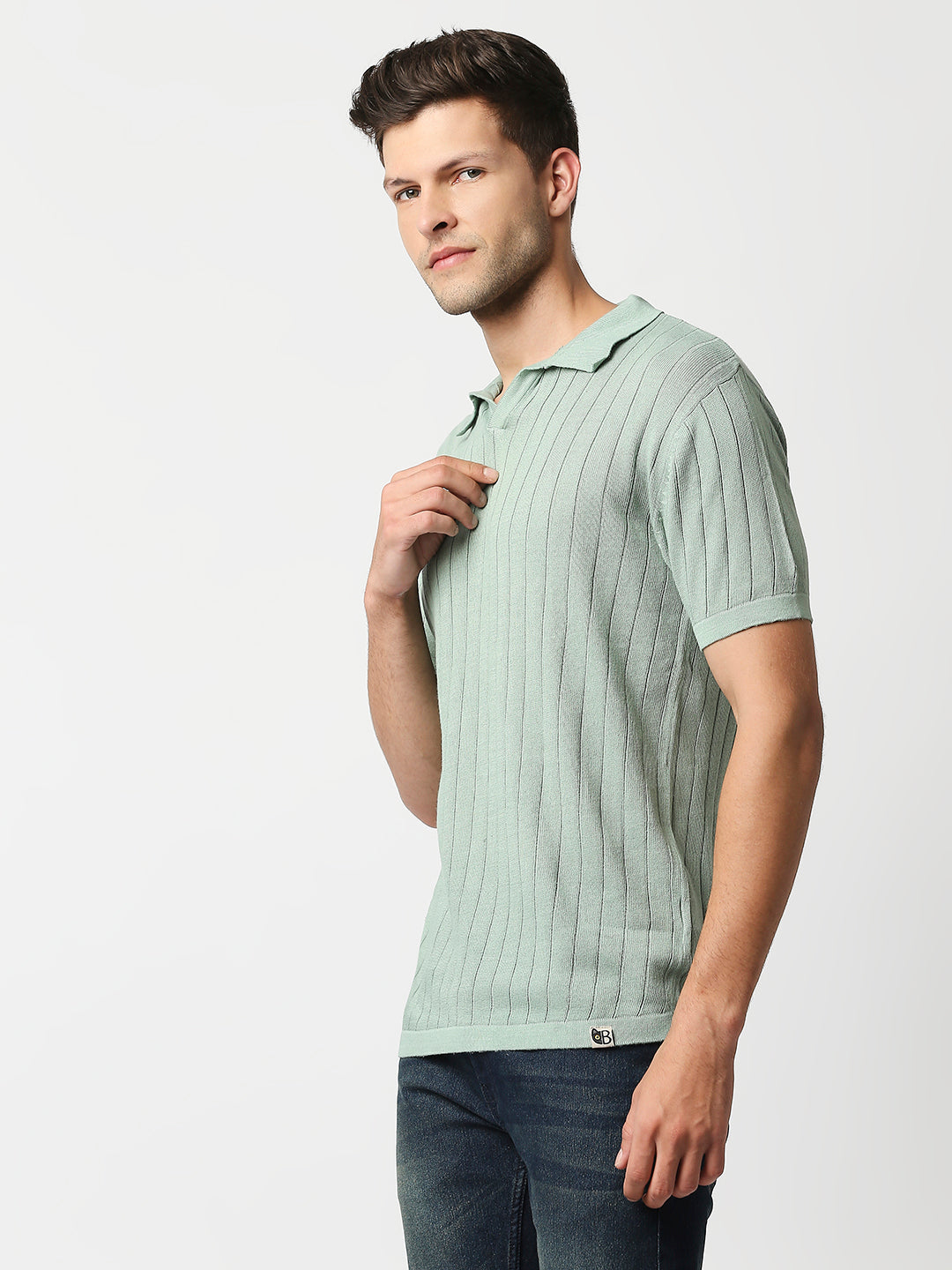 Buy Blamblack Men's collar Flat Knit Half Sleeves Green Color T Shirt