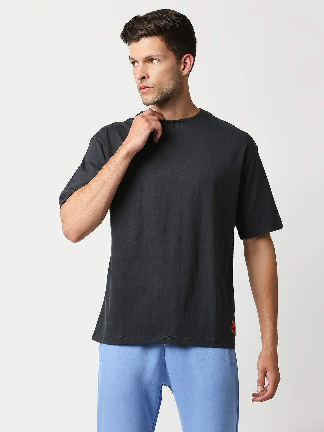 Buy Blamblack Men's Half Sleeves Dark Grey Plain Oversized T Shirt