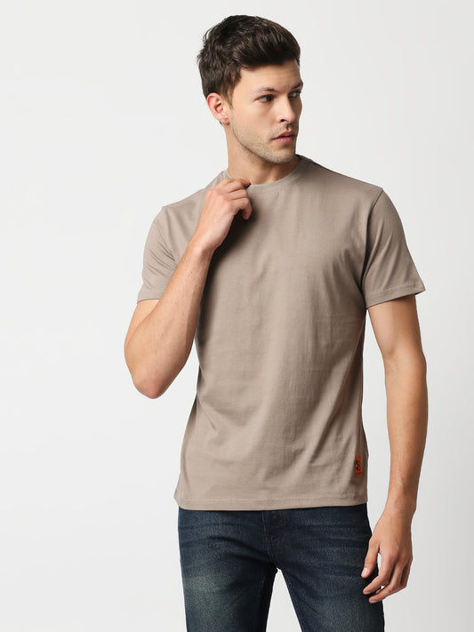 Buy Blamblack Men's Beige Color Regular Plain T Shirt