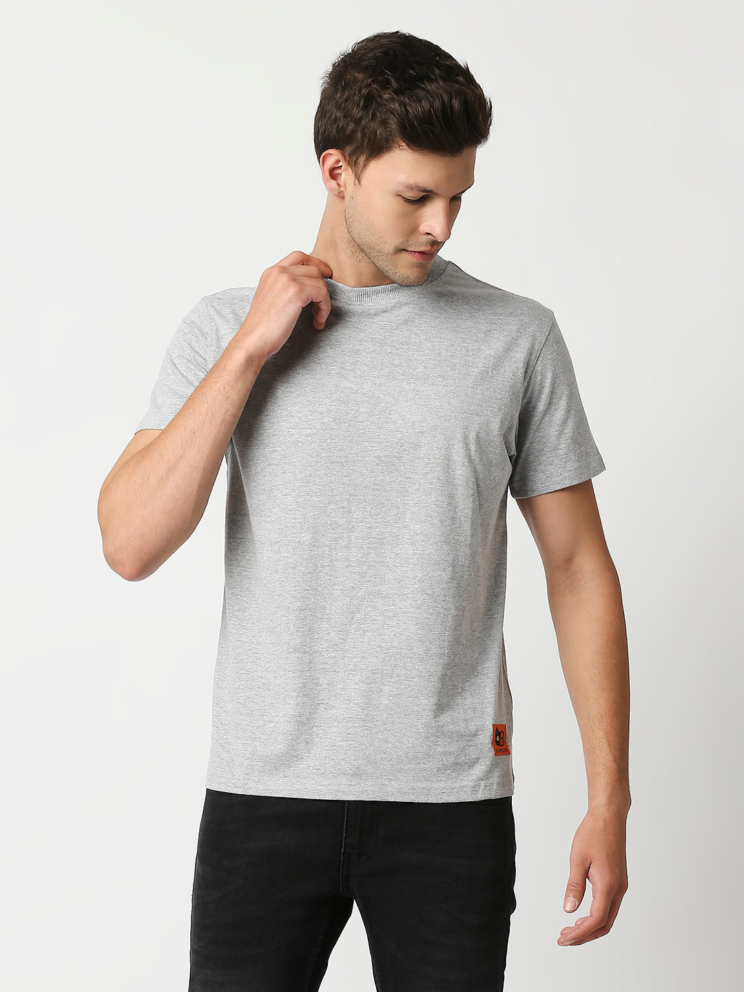 Buy Blamblack Men's Half Sleeves Grey Melange Plain T Shirt