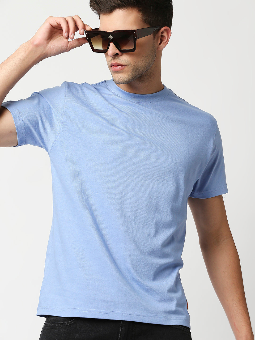 Buy Blamblack Men's Powder Blue Color Plain T Shirt