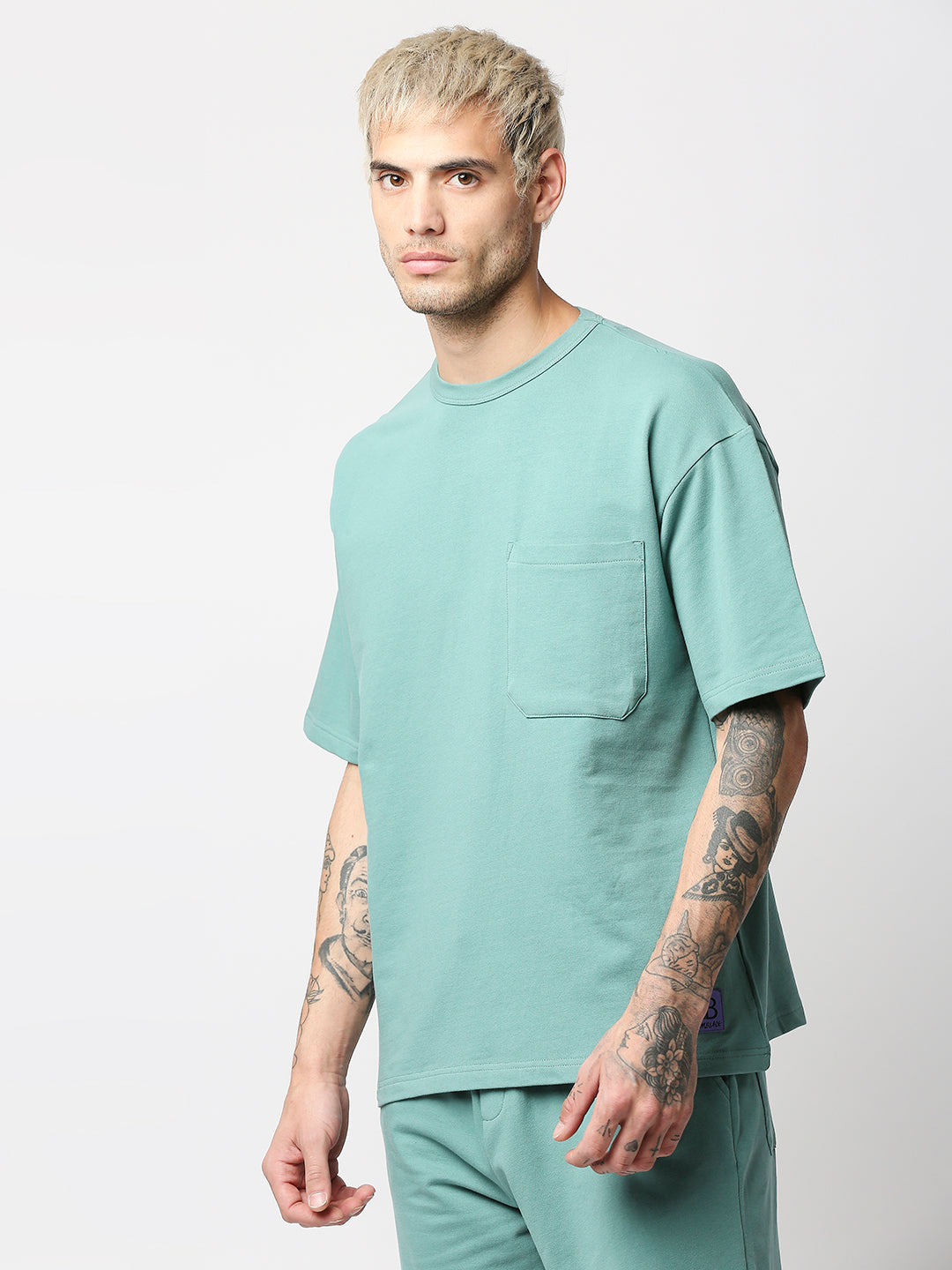 Buy BLAMBLACK Men Round neck Set With Shorts Green Color Solid Half sleeves