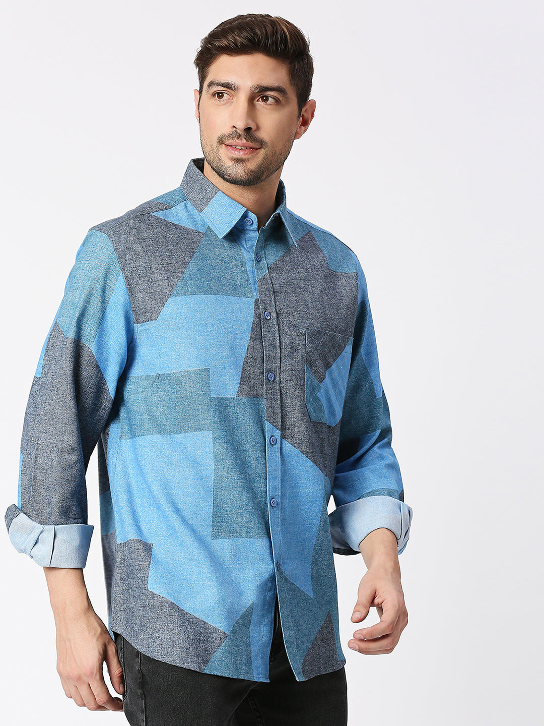 Buy BLAMBLACK Printed Full Sleeves Collar Shirt
