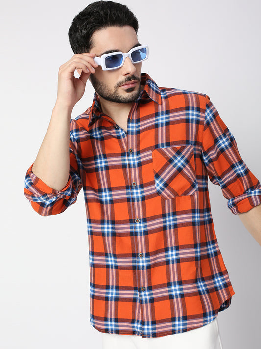 Buy Blamblack Checkered Orange and Blue plaid shirt.