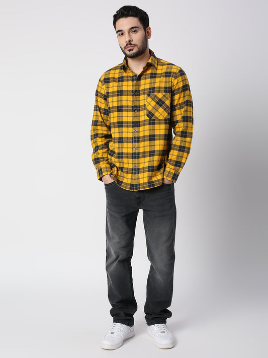Buy Blamblack Checkered Yellow and Navy Blue plaid shirt.