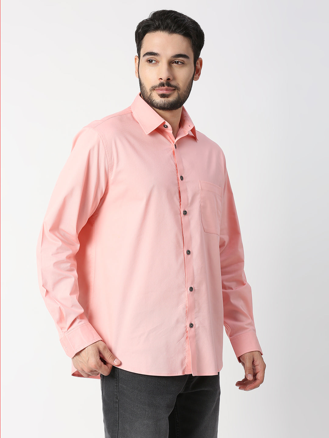 Buy Blamblack Peach Color Solid Regular Shirt.
