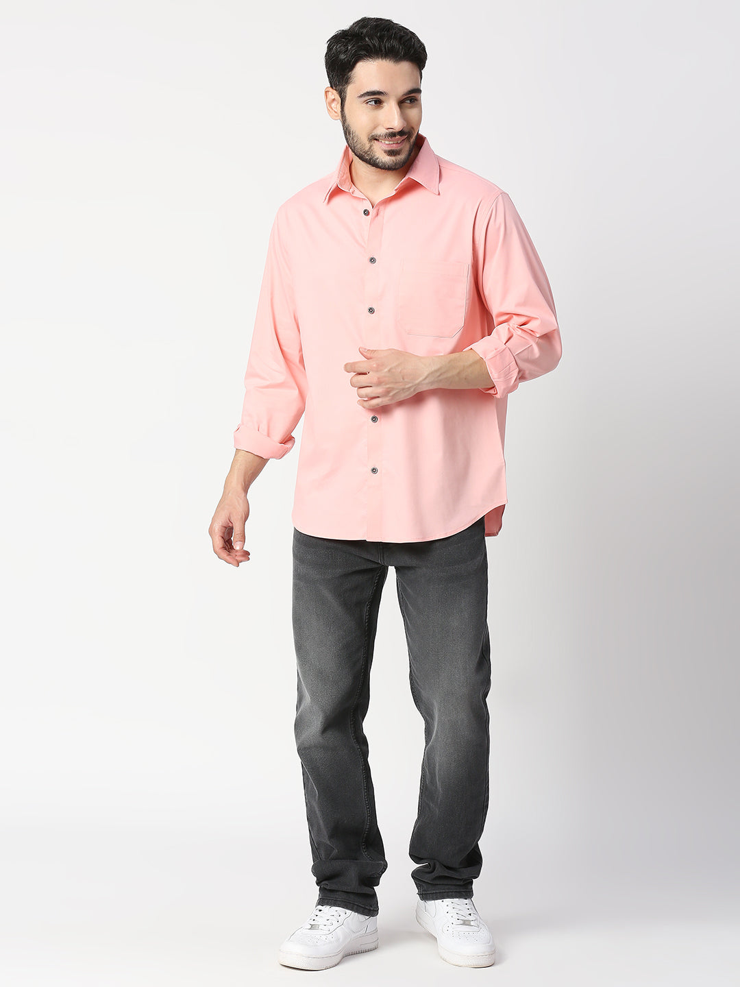 Buy Blamblack Peach Color Solid Regular Shirt.