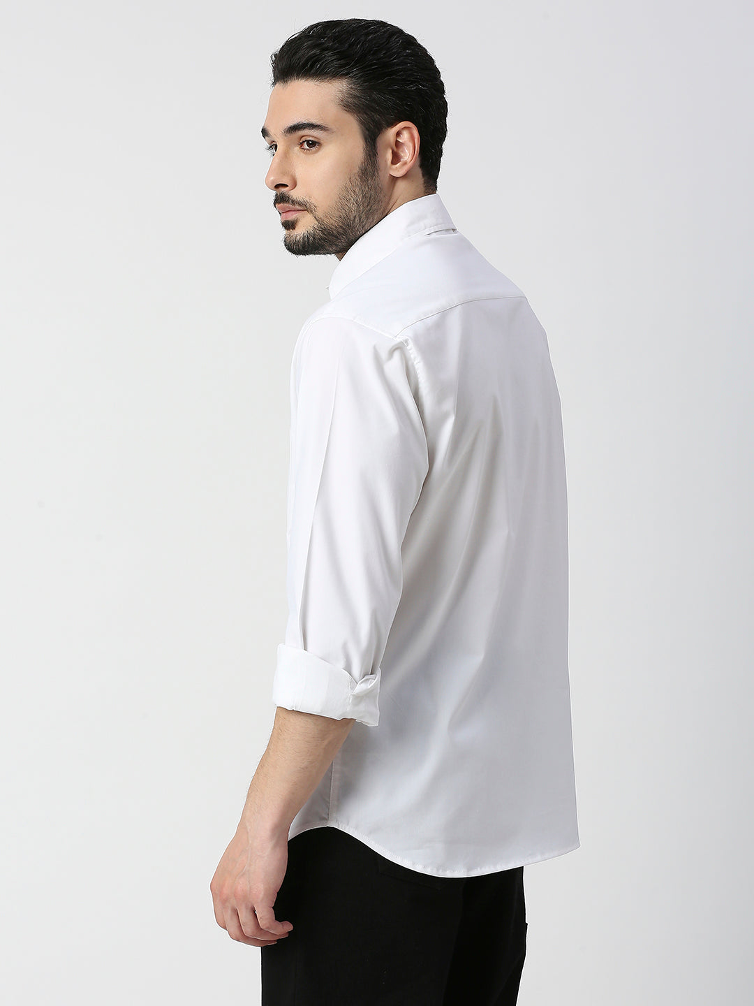 Buy Blamblack White colour solid oversized shirt.