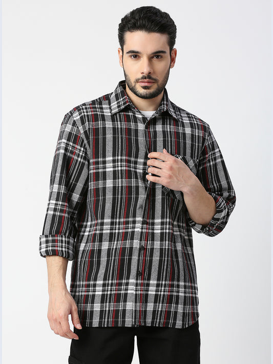 Buy Blamblack Checkered White, Red and Black plaid baggy shirt.