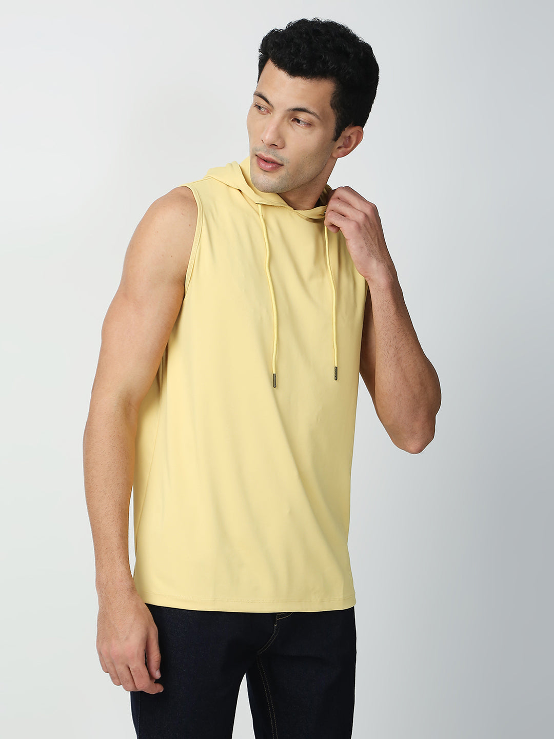 Buy Blamblack Men's Hoodie Neck Lemon Yellow Color GYM Wear Vest