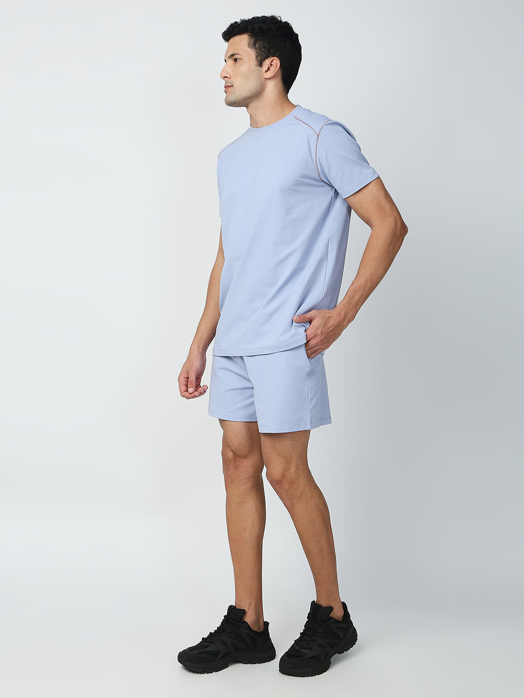 Buy Blamblack Men's Powder Blue Color GYM Wear Plain Co-ords Set