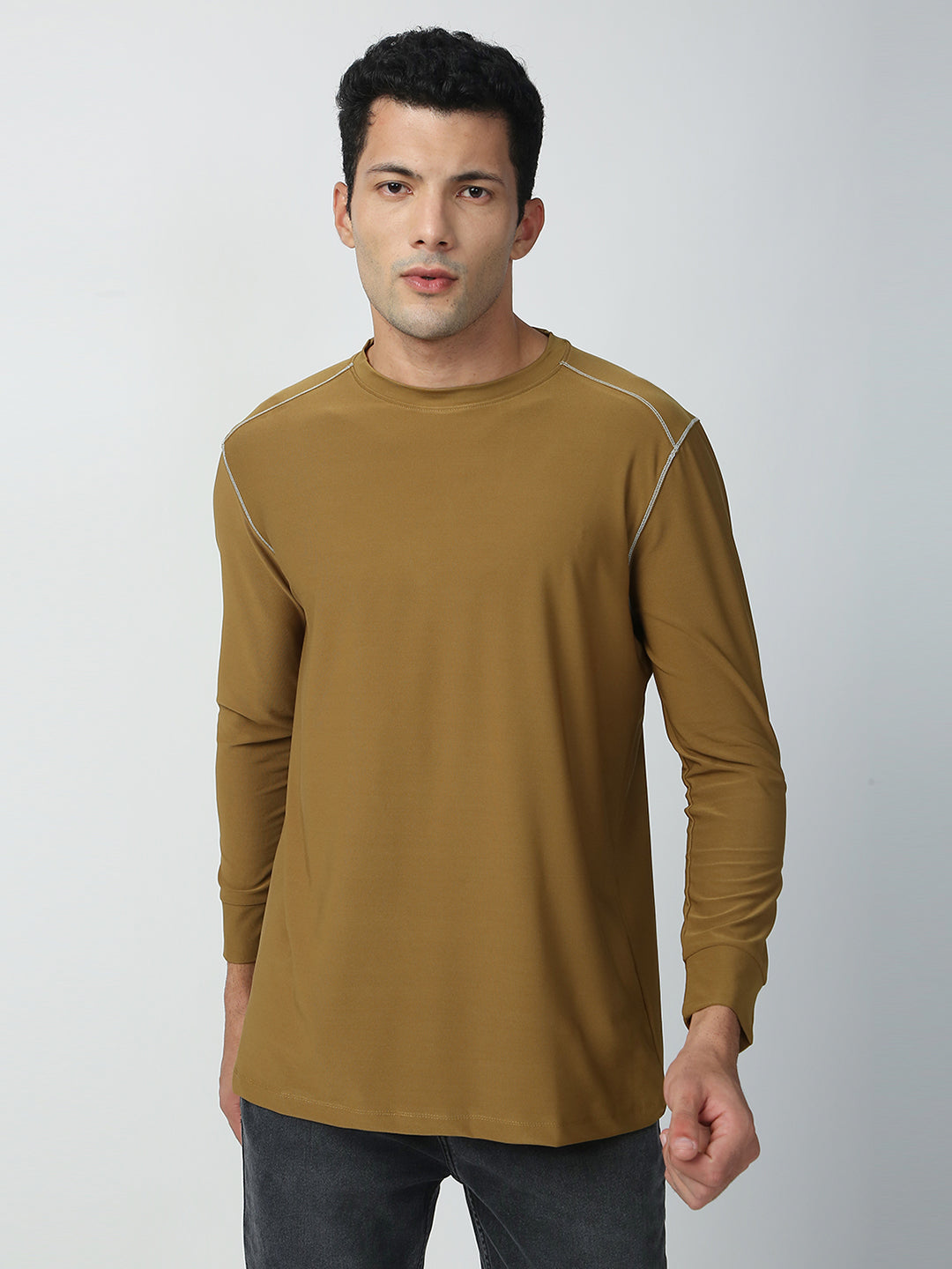 Buy Blamblack Men's Olive Color GYM Wear Plain T-shirt