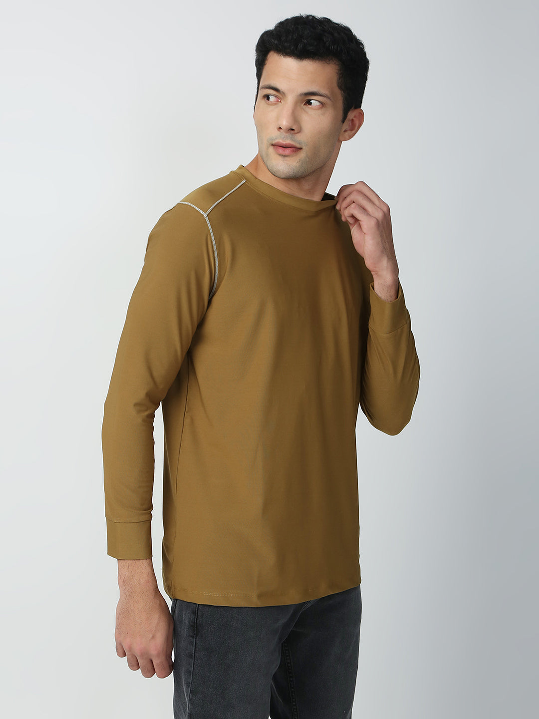 Buy Blamblack Men's Olive Color GYM Wear Plain T-shirt