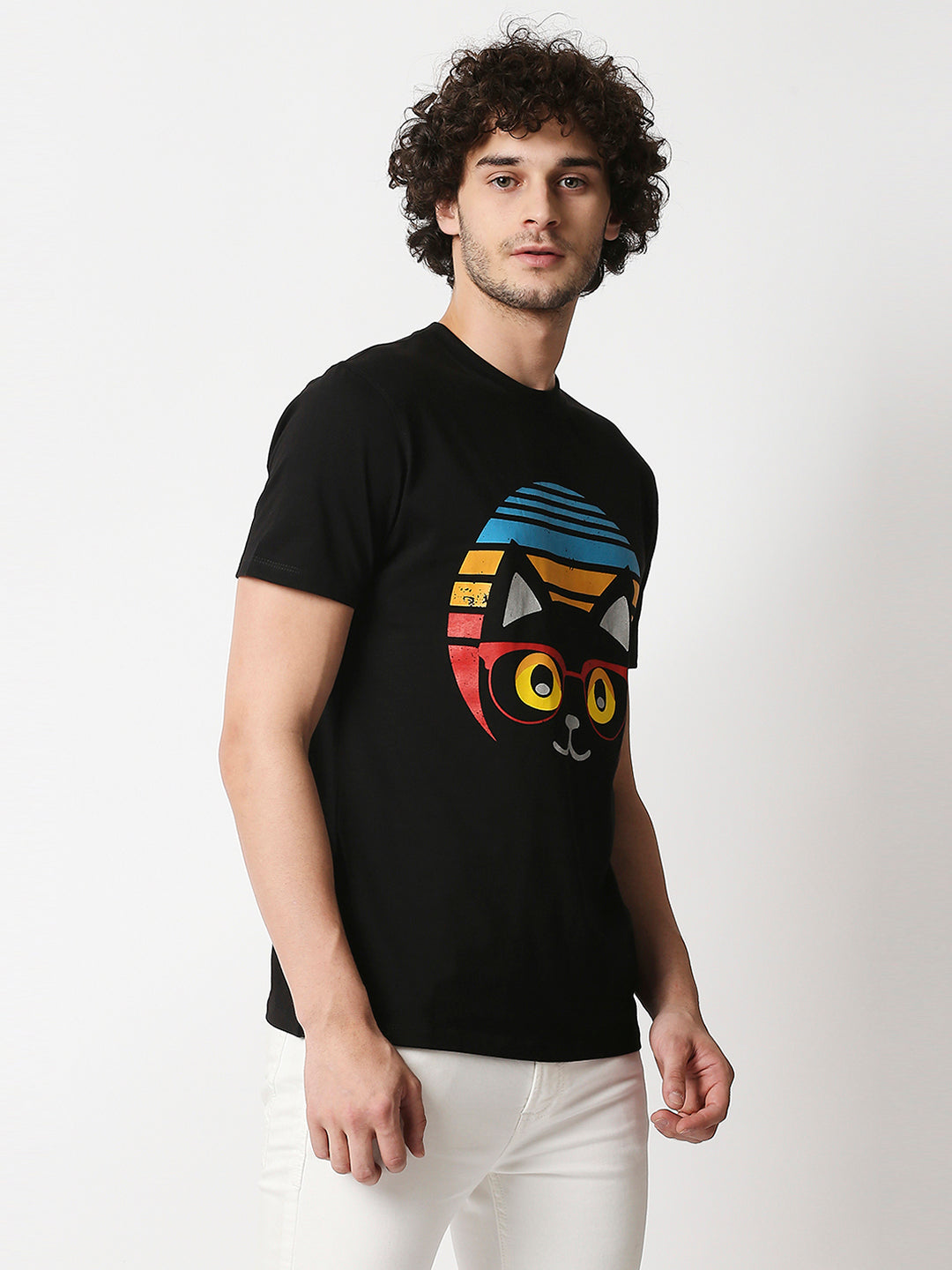 Buy Men's Black Regular fit Chest print T-shirt.