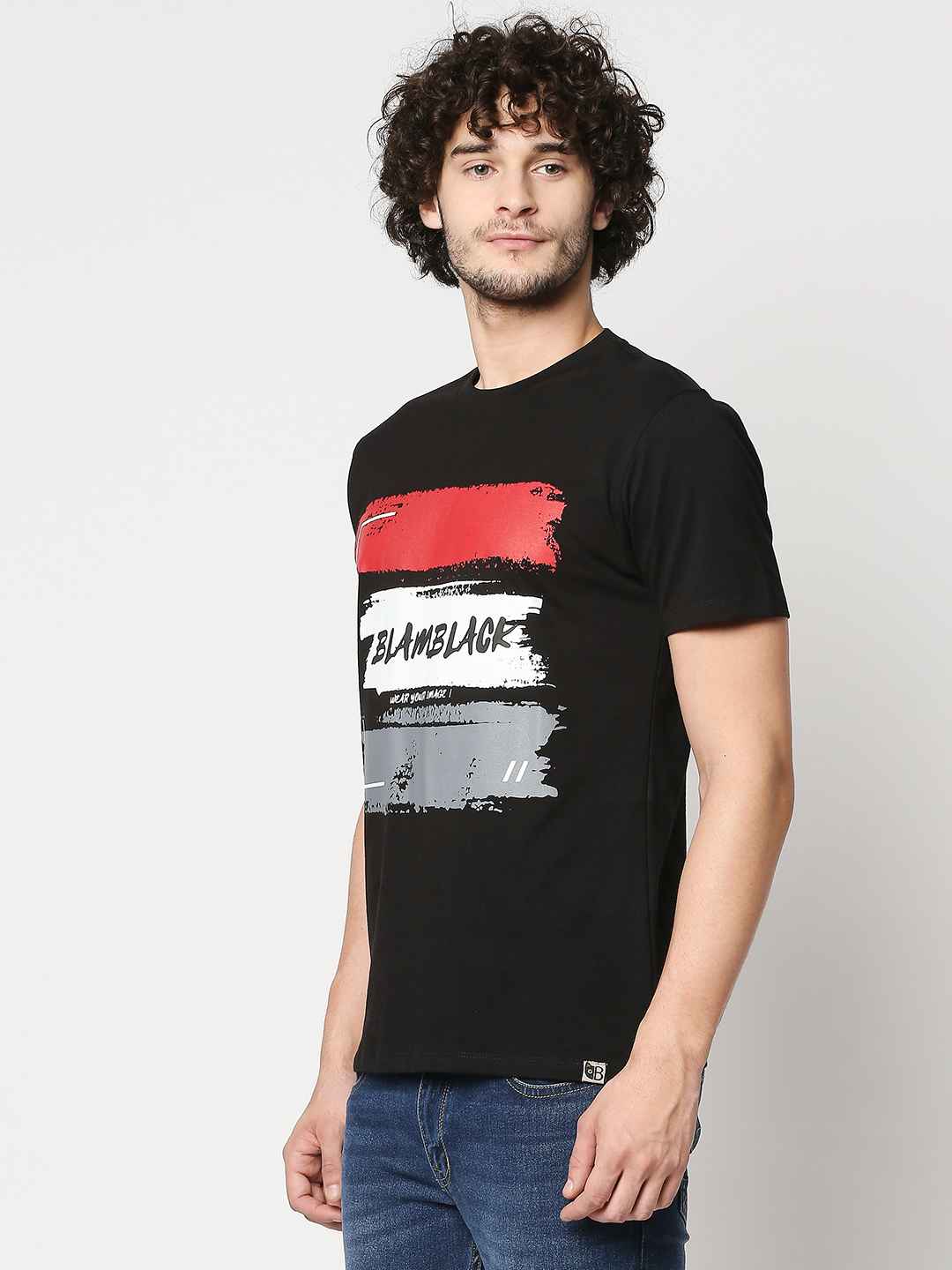 Buy Men Regular Fit Black Chest Print T-shirt