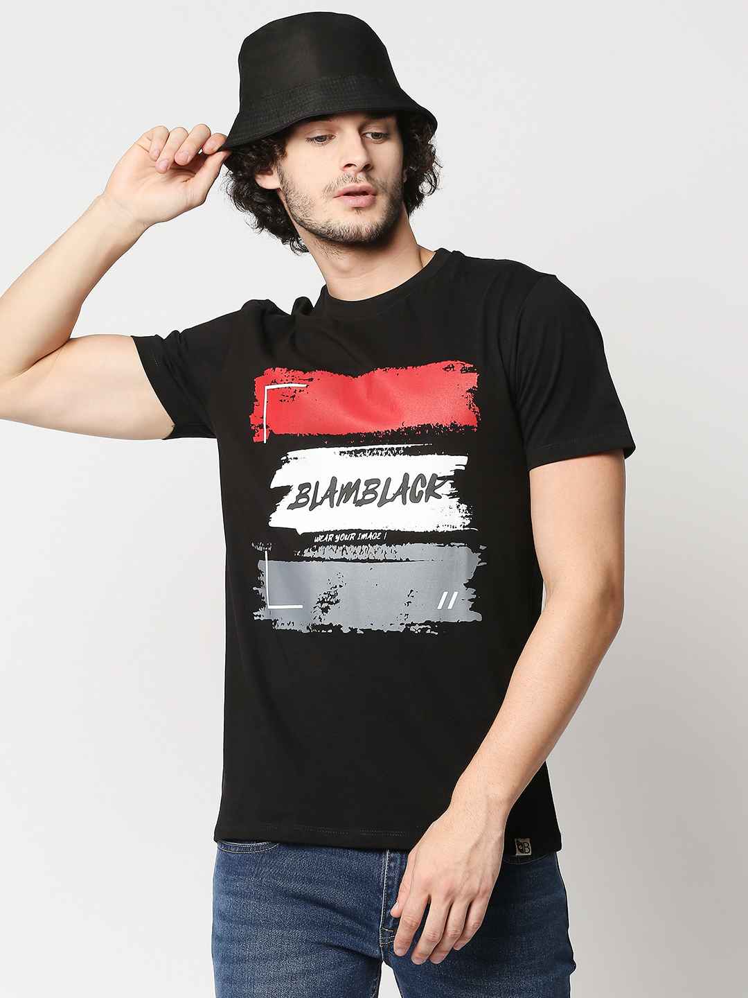Buy Men Regular Fit Black Chest Print T-shirt