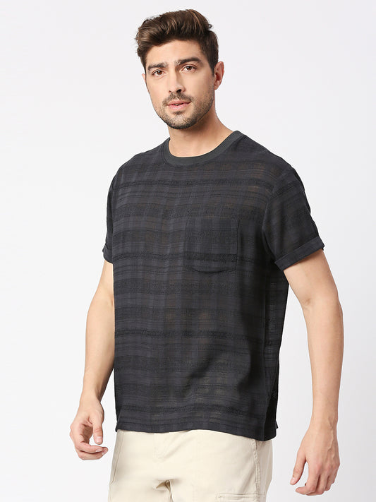 Buy BLAMBLACK Textured Half Sleeves Round neck T-Shirt