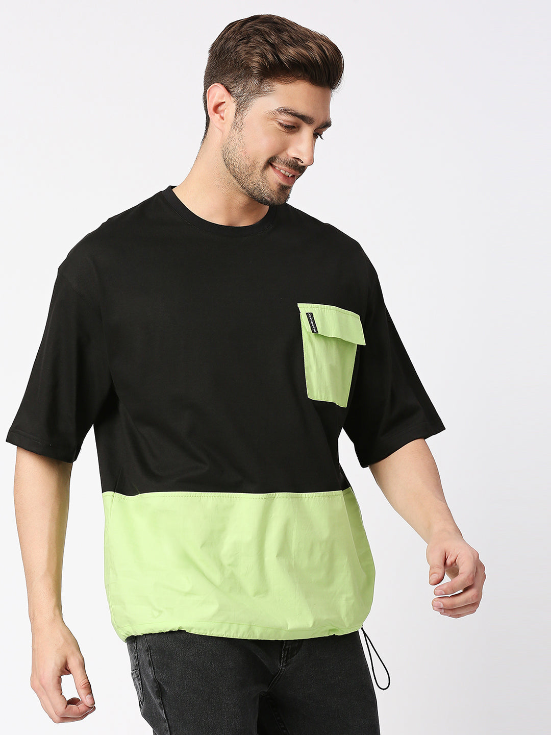Buy BLAMBLACK Men's Half Sleeves Over-Sized Fit Round neck Colour-Blocked T-Shirt