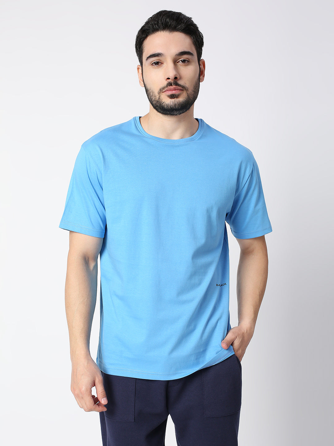 Buy Blamblack Solid Light Blue Half Sleeved T-shirt