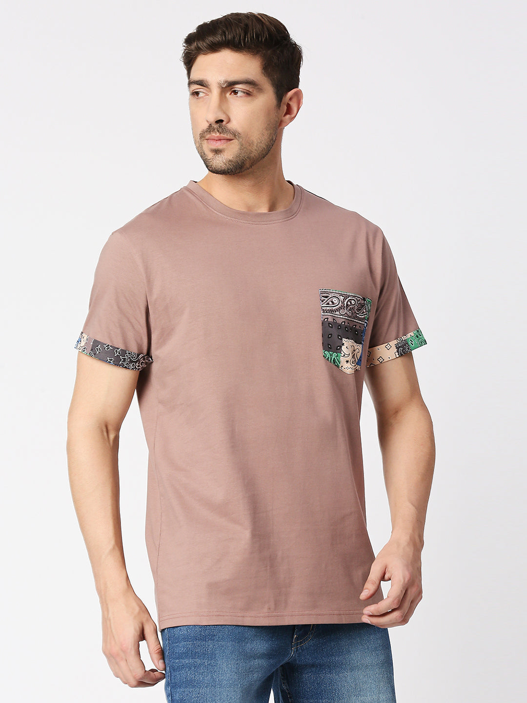 Buy BLAMBLACK Men's Textured Half Sleeves Regular Fit Round neck T-Shirt with Contrast Pocket