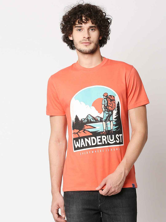 Buy Men Regular Fit Coral Chest Print T-shirt