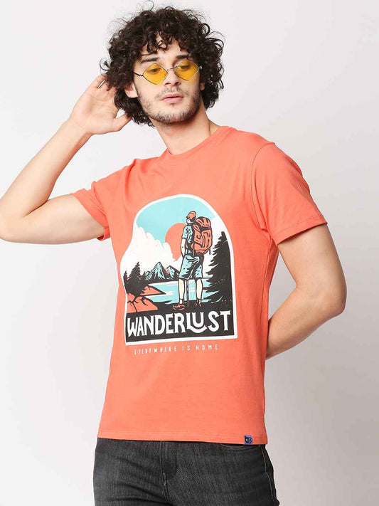 Buy Men Regular Fit Coral Chest Print T-shirt