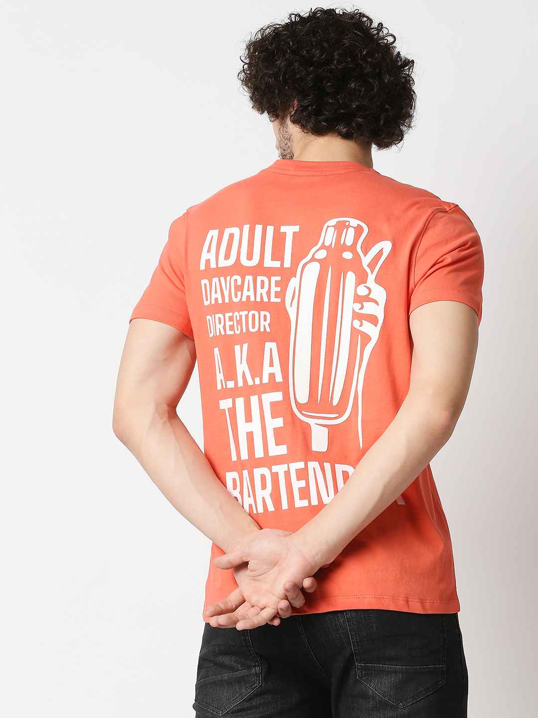 Buy Men Regular Fit Coral Back Print T-shirt