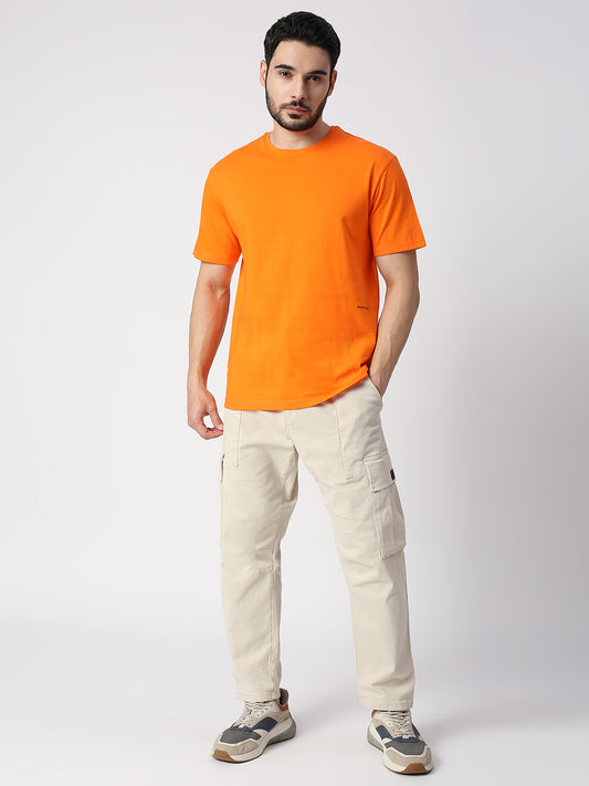 Buy Blamblack Solid Orange Half Sleeved T-shirt