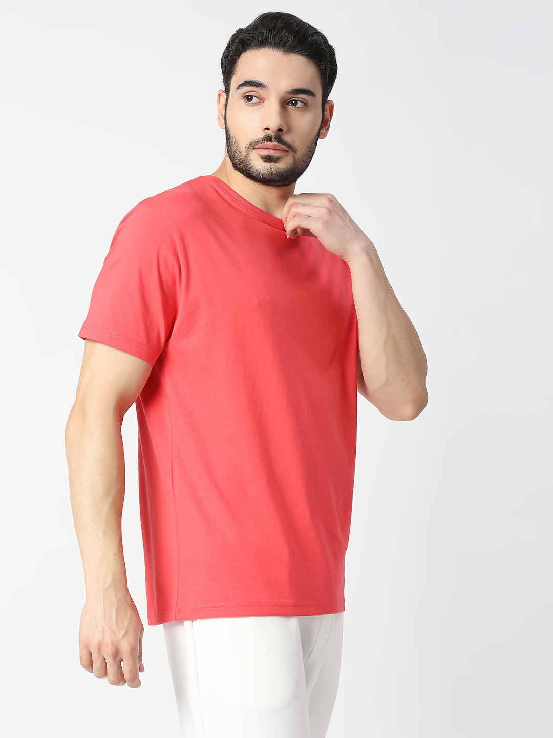 Buy Blamblack Solid Cherry Red Half Sleeved T-shirt