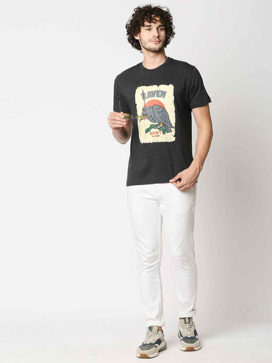 Buy Men's Regular Fit Dark Grey Chest Print T-shirt