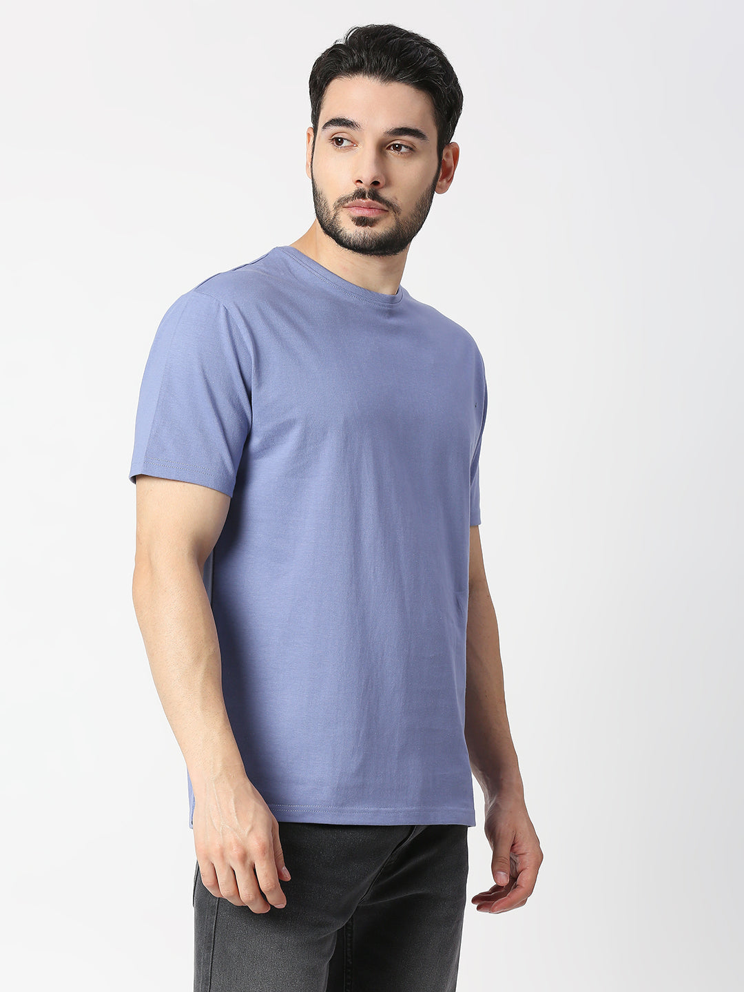 Buy Blamblack Solid Dark Blue Half Sleeved T-shirt