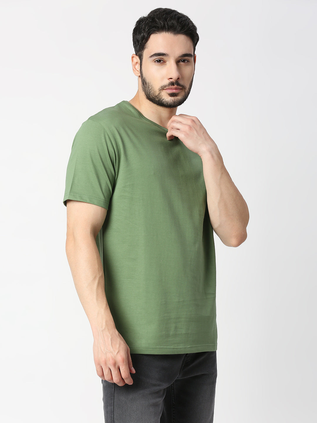 Buy Blamblack Solid Green Half Sleeved T-shirt