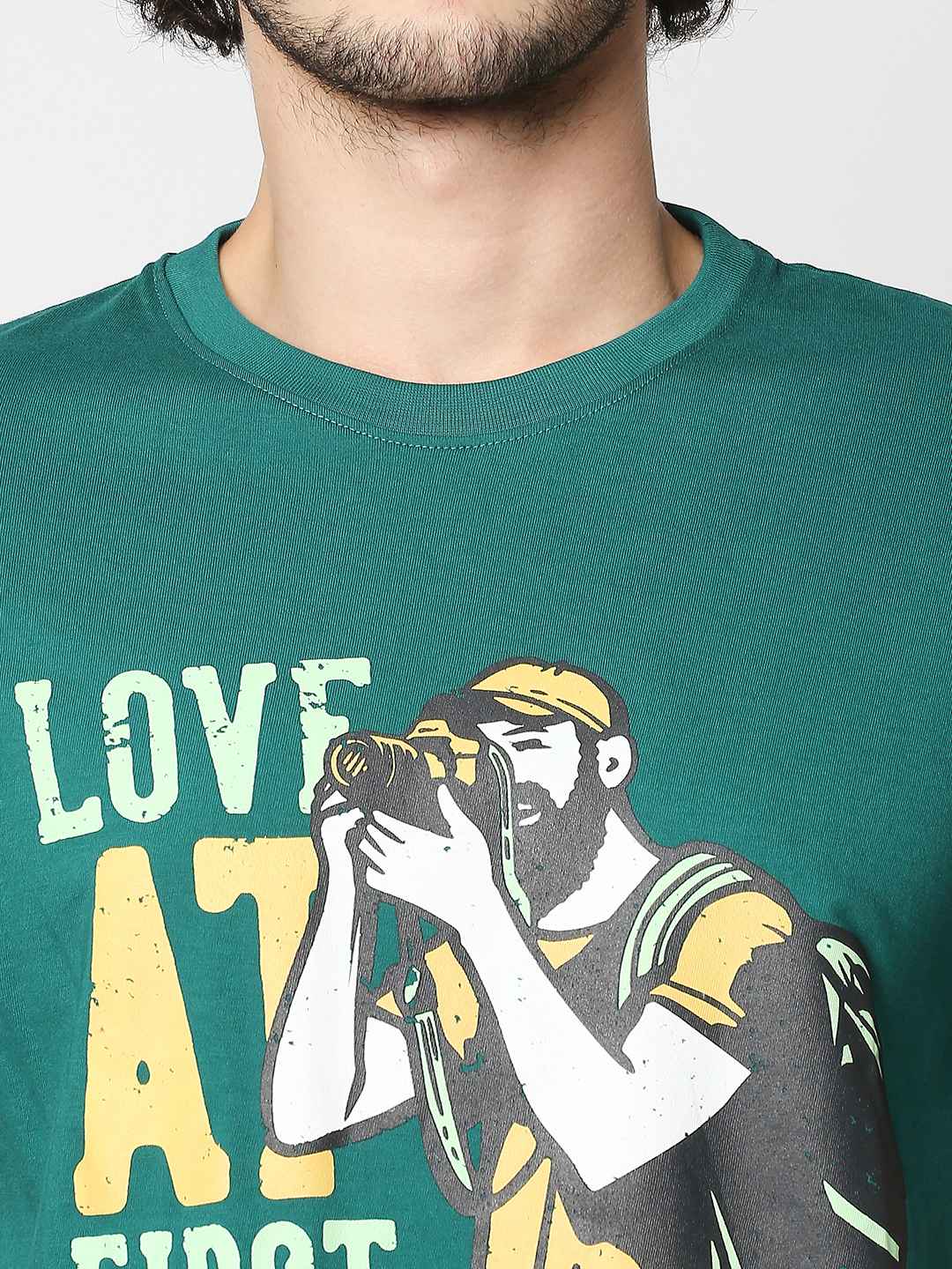 Buy Men's Regular Fit Green Chest Print T-shirt