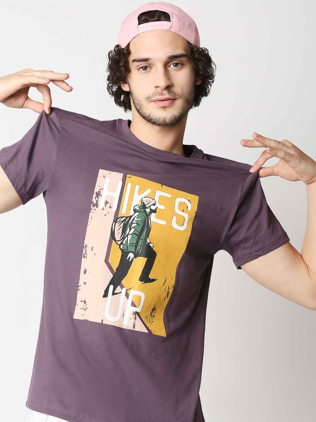 Buy Men Regular Fit Lavender Chest Print T-shirt